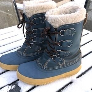 Vintage Sorel Manitou Blue Leather Wool-Pack Snow Boots Sz 5 (Big Kids 3.5 - 4)